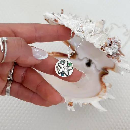 Pingente de Prata Estrela Estamparia e Zircônia