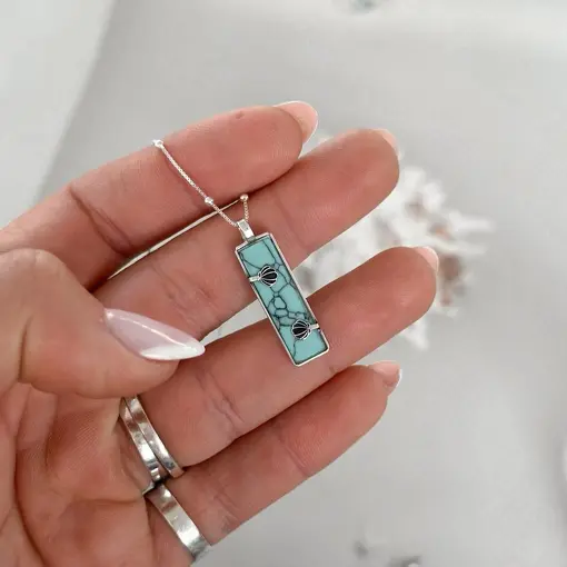 Pingente de Prata Caixa Palito Alma de Mar, Concha e Pedra Natur