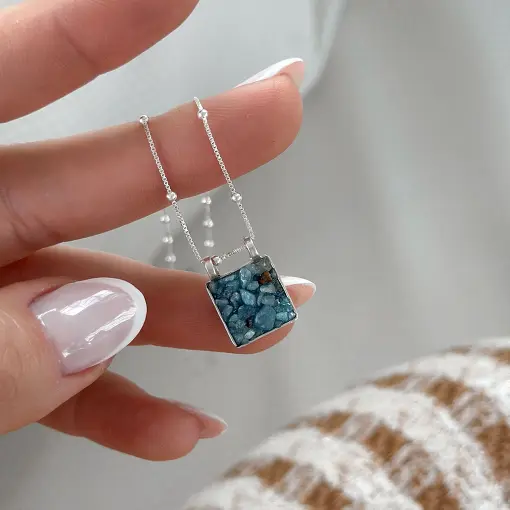 Pingente de Prata Caixa Sereia e Pedra Natural