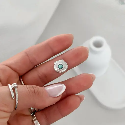 Pingente de Prata Concha Estamparia e Pedra Natural