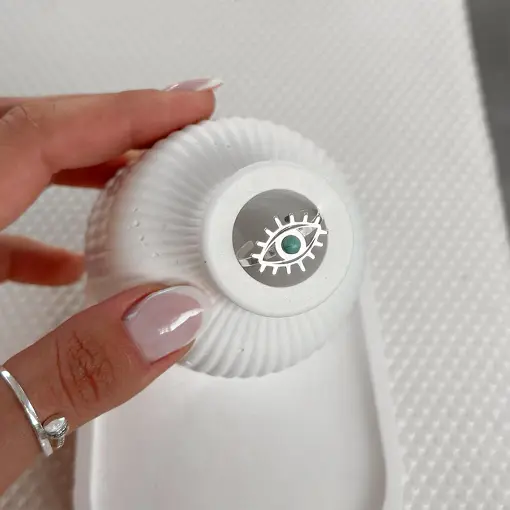 Anel de Prata Olho Grego e Pedra Natural Regulável