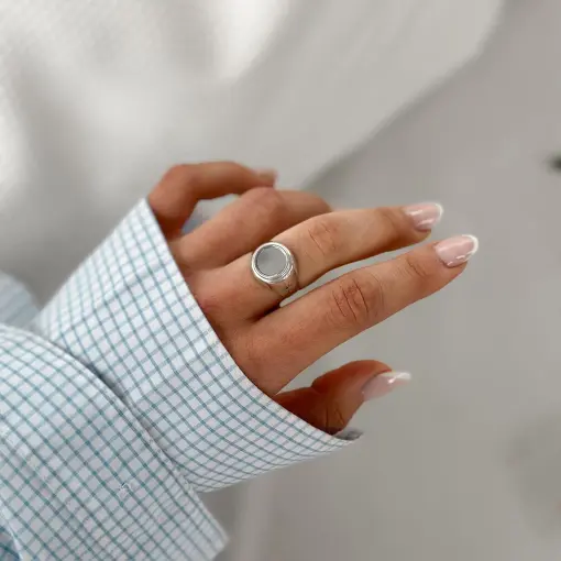 Anel de Prata Redondo Espelho e Olho Que Tudo Vê