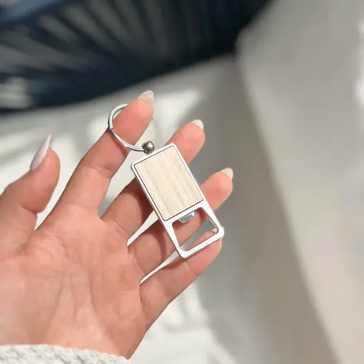 Chaveiro de Metal Retangular Madeira Abridor Personalizável
