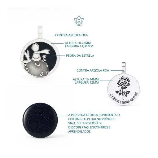 Colar de Prata Patuá O Pequeno Principe Pedra da Estrela