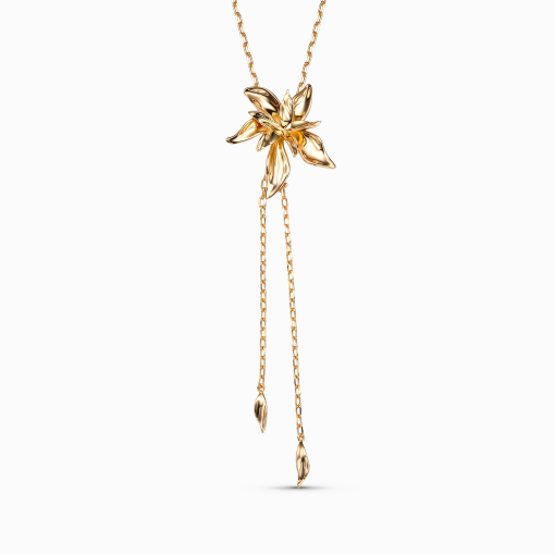 Colar lariat folheado ouro 18k com flor
