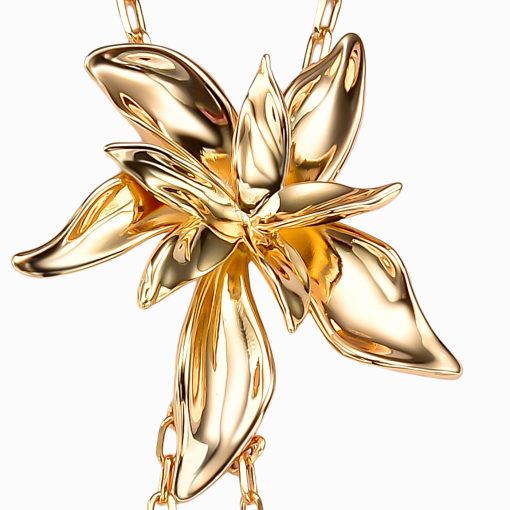 Colar lariat folheado ouro 18k com flor