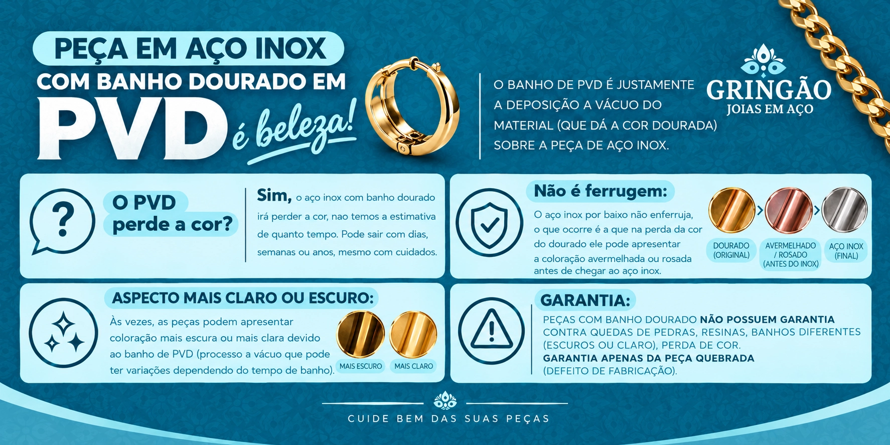 Aço Inox com Banho Dourado