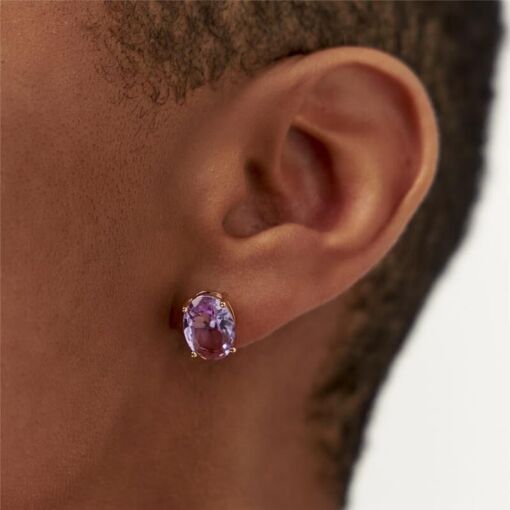 BRINCO PEDRA OVAL 8X12MM BAN. DOURADO /ROXO CLARO