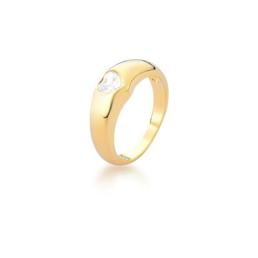 ANEL COM CRISTAL DE CORAÇÃO BANHADO A OURO