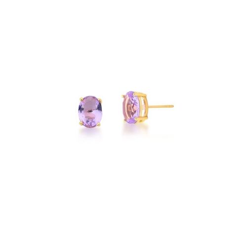 BRINCO PEDRA OVAL 8X12MM BAN. DOURADO /ROXO CLARO