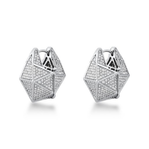 BRINCO ARGOLA TRIÂNGULOS CRAVEJADOS EM RÓDIO BRANCO