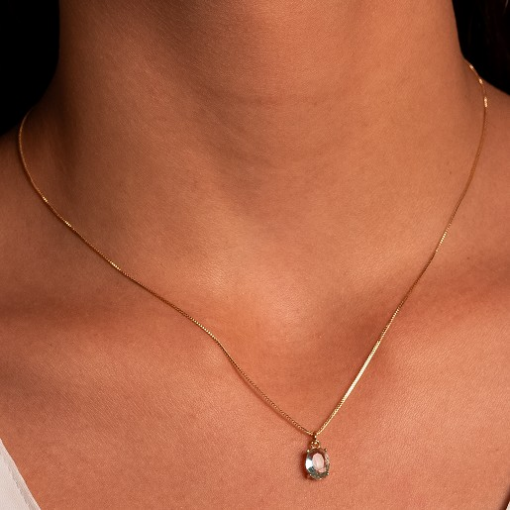 CONJUNTO PEDRA FUSION AZUL CLARA DOURADO