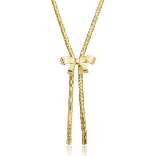 COLAR GRAVATA LAÇO LISO E FIO SNAKE DOURADO