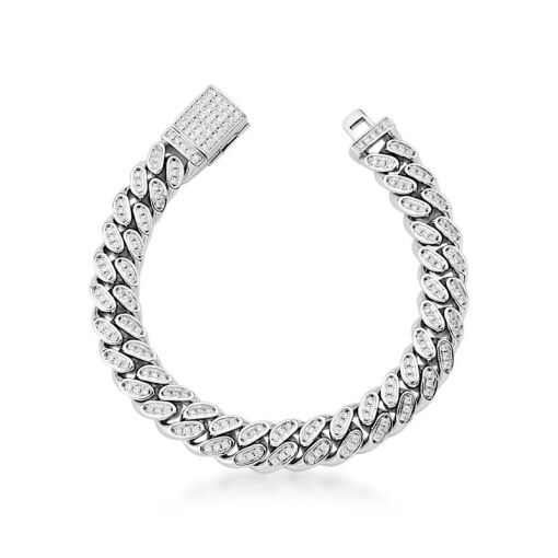 PULSEIRA EM ELOS GROUMET RÓDIO BRANCO CRAVEJADA DE ZIRCÔNIAS