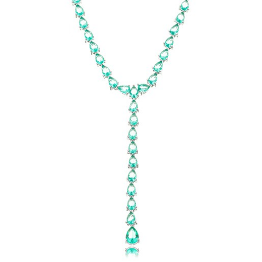 COLAR CRISTAL GRAVATINHA VERDE RÓDIO BRANCO