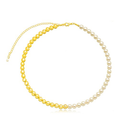 COLAR CHOKER MISTURA PÉROLAS E DOURADO