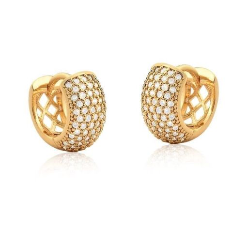 BRINCO ARGOLA DECRESCENTE CRAVEJADAS FOLHEADO A OURO
