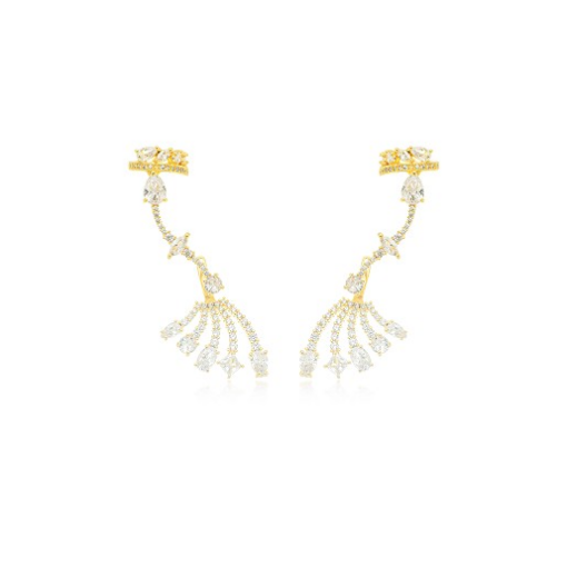 BRINCO EAR CUFF PEDRAS BRANCAS CRAVEJADO DOURADO