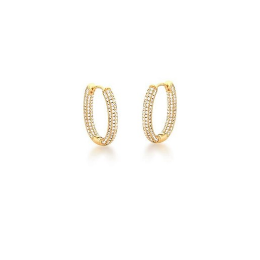BRINCO ARGOLA OVAL COM ZIRCÔNIAS BRANCAS DOURADO
