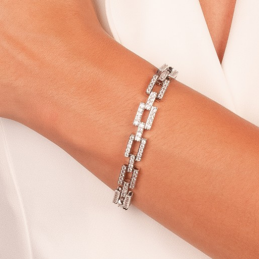 PULSEIRA ELOS QUADRADOS MICRO ZIRCÔNIA RÓDIO BRANCO