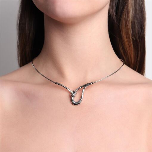 COLAR CHOKER ARO SLIN NÓ NÁUTICO VAZADO ORGÂNICO RÓDIO BRANCO