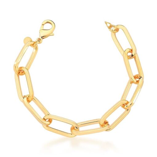 PULSEIRA COM ELOS RETANGULARES LISOS BANHADA A OURO