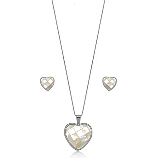 CONJUNTO CORAÇÃO MADREPÉROLA RÓDIO BRANCO