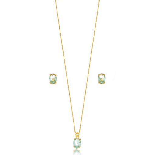 CONJUNTO PEDRA FUSION AZUL CLARA DOURADO