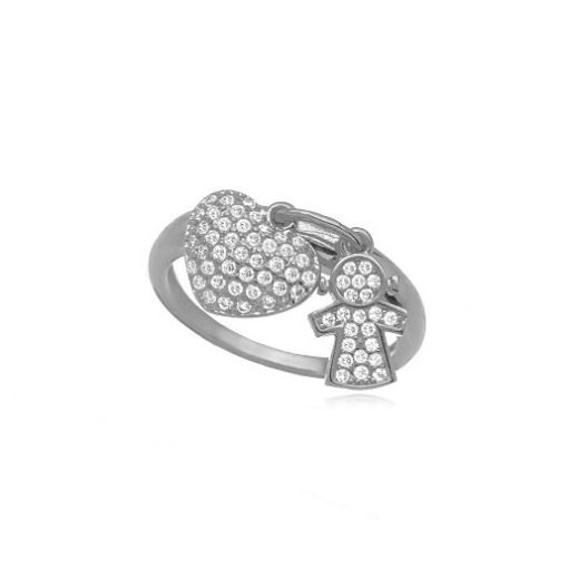 ANEL MENINA COM CORAÇÃO CRAVEJADO RÓDIO BRANCO TAM. 18