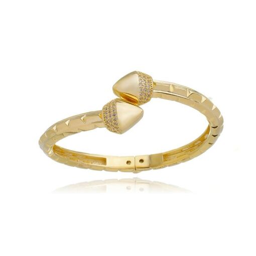 BRACELETE SNAKE ONDULADA CABEÇA CRAVEJADA DOURADO