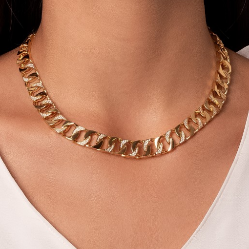 COLAR CHOKER ELOS CRAVEJADOS DOURADO