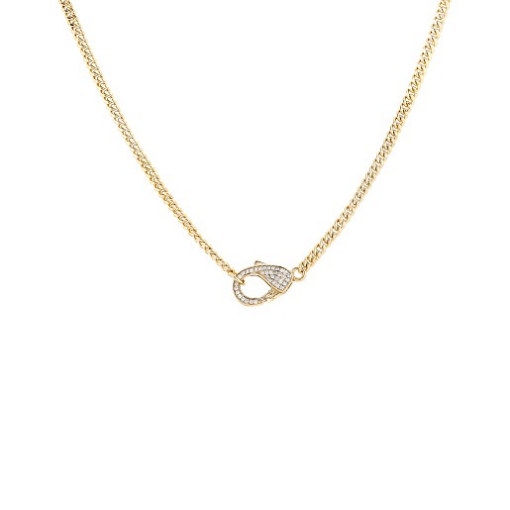 COLAR ELO GRUMET FECHO LAGOSTA CRAVEJADO DOURADO EM PRATA 925