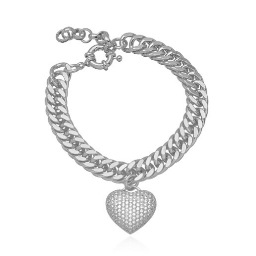 PULSEIRA ELOS COM PINGENTE DE CORAÇÃO CRAVEJADO