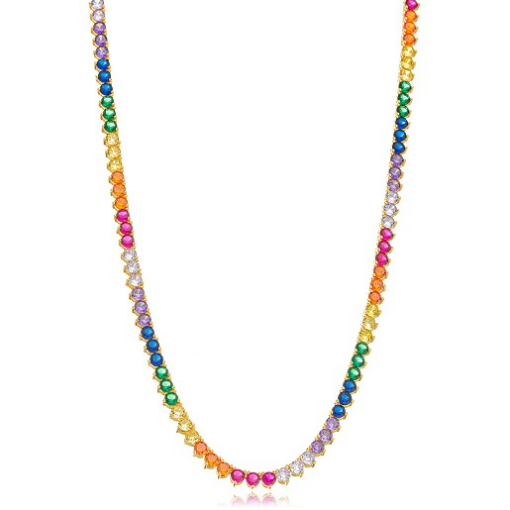 COLAR RIVIERA COM ZIRCÔNIAS COLORIDAS DOURADO