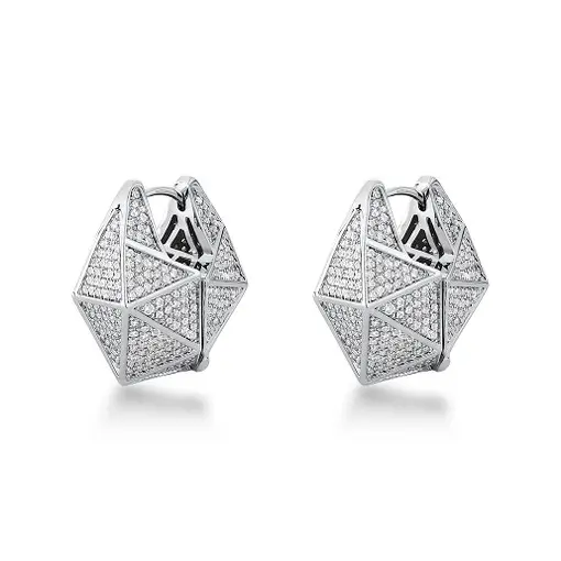 BRINCO ARGOLA TRIÂNGULOS CRAVEJADOS EM RÓDIO BRANCO