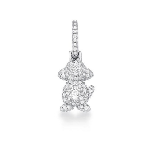PINGENTE DE CACHORRO CRISTAL CRAVEJADO DE ZIRCÔNIAS PRATA RODINA