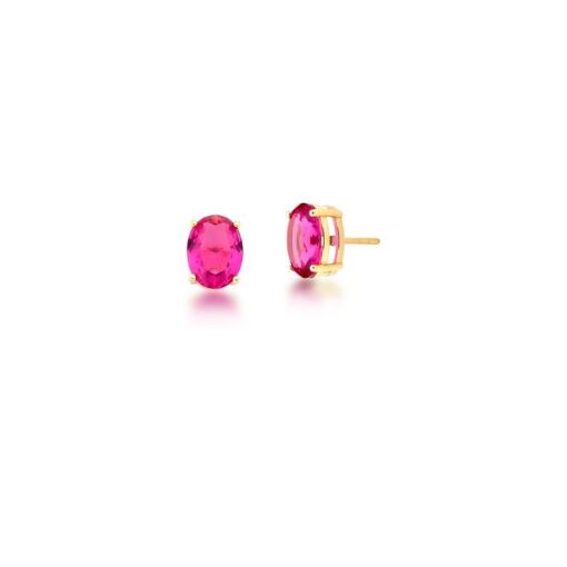 BRINCO COM CRISTAL ROSA ESCURO OVAL BANHADO A OURO