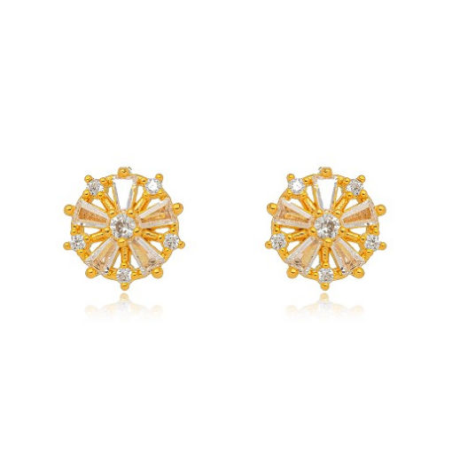 BRINCO FLOR CRAVEJADO MICRO ZIRCÔNIA DOURADO