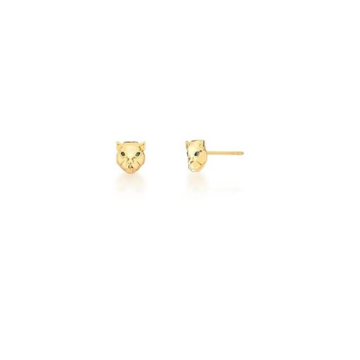 BRINCO DE LEOPARDO LISO DOURADO COM ZIRCÔNIAS ESMERALDA