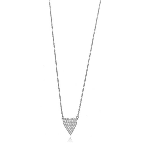 COLAR CHOKER CORAÇÃO CRAVEJADO NA MICRO ZIRCÔNIA RÓDIO BRANCO