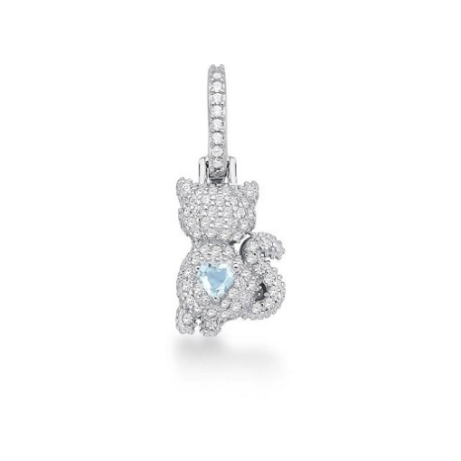 PINGENTE DE GATO CRAVEJADO AZUL PISCINA DE ZIRCÔNIAS PRATA RODIN