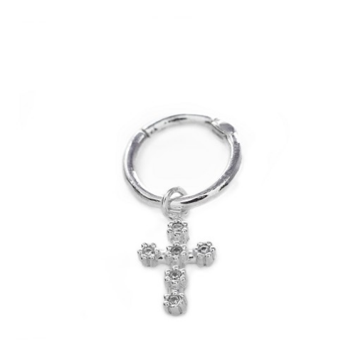 PIERCING ARGOLA COM PINGENTE DE CRUZ RÓDIO BRANCO