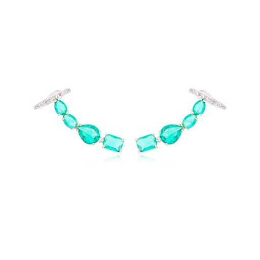 BRINCO EARCUFF PEDRAS VERDES CLARA RÓDIO BRANCO