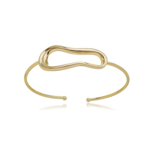 BRACELETE FIO FINO COM OVAL ORGÂNICO VAZADO DOURADO
