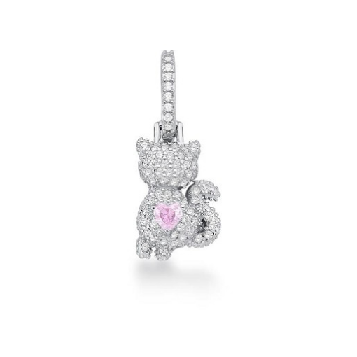 PINGENTE DE GATO CRAVEJADO ROSA CLARO DE ZIRCÔNIAS PRATA RODINAD