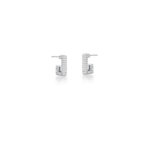 BRINCO MEIA ARGOLA QUADRADA CRAVEJADA DE ZIRCÔNIAS PRATA RODINAD