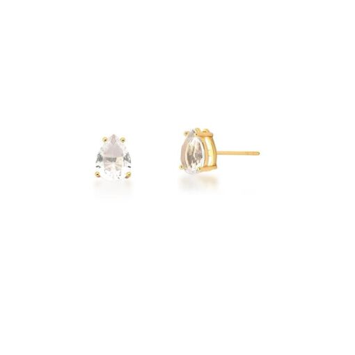 BRINCO COM CRISTAL INCOLOR EM GOTA BANHADO A OURO