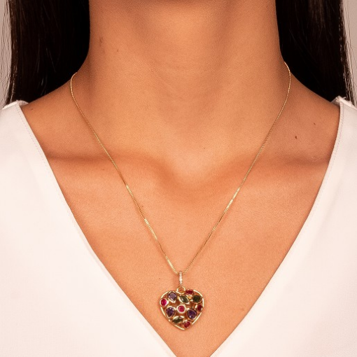 CONJUNTO CORAÇÃO CRISTAIS COLOR DOURADO