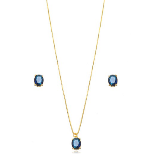 CONJUNTO OVAL SAFIRA DOURADO