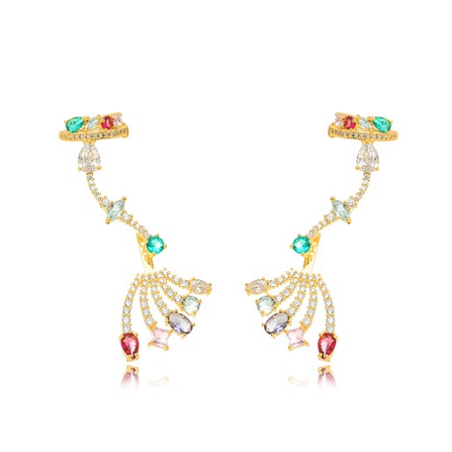 BRINCO EAR CUFF CRAVEJADO COM PEDRAS COLORIDAS